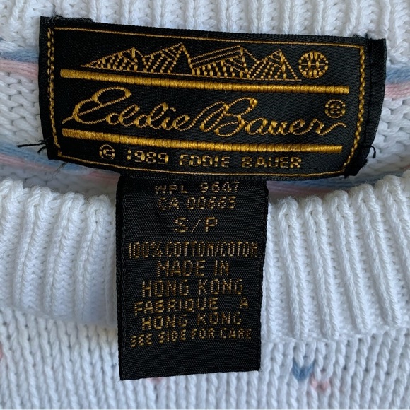 Vintage Eddie Bauer Womens Sweater Large Heart Floral Short Sleeve Grandma 1989 - Picture 5 of 5